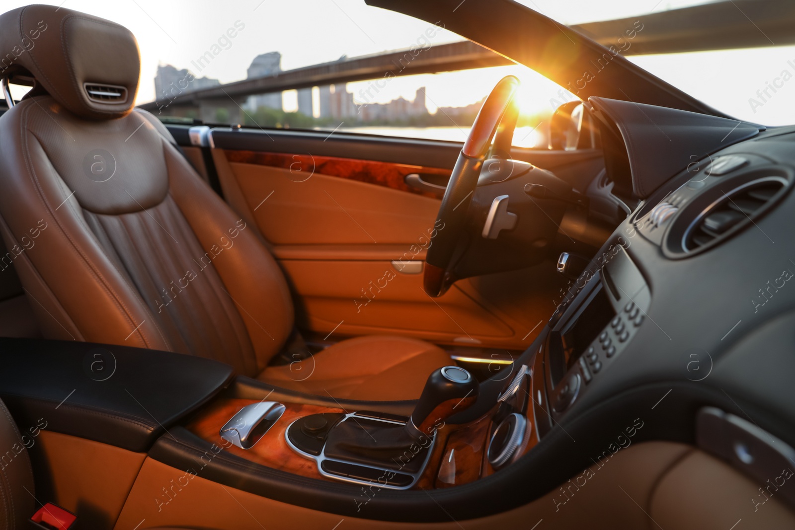 Photo of Closeup view of luxury convertible car interior