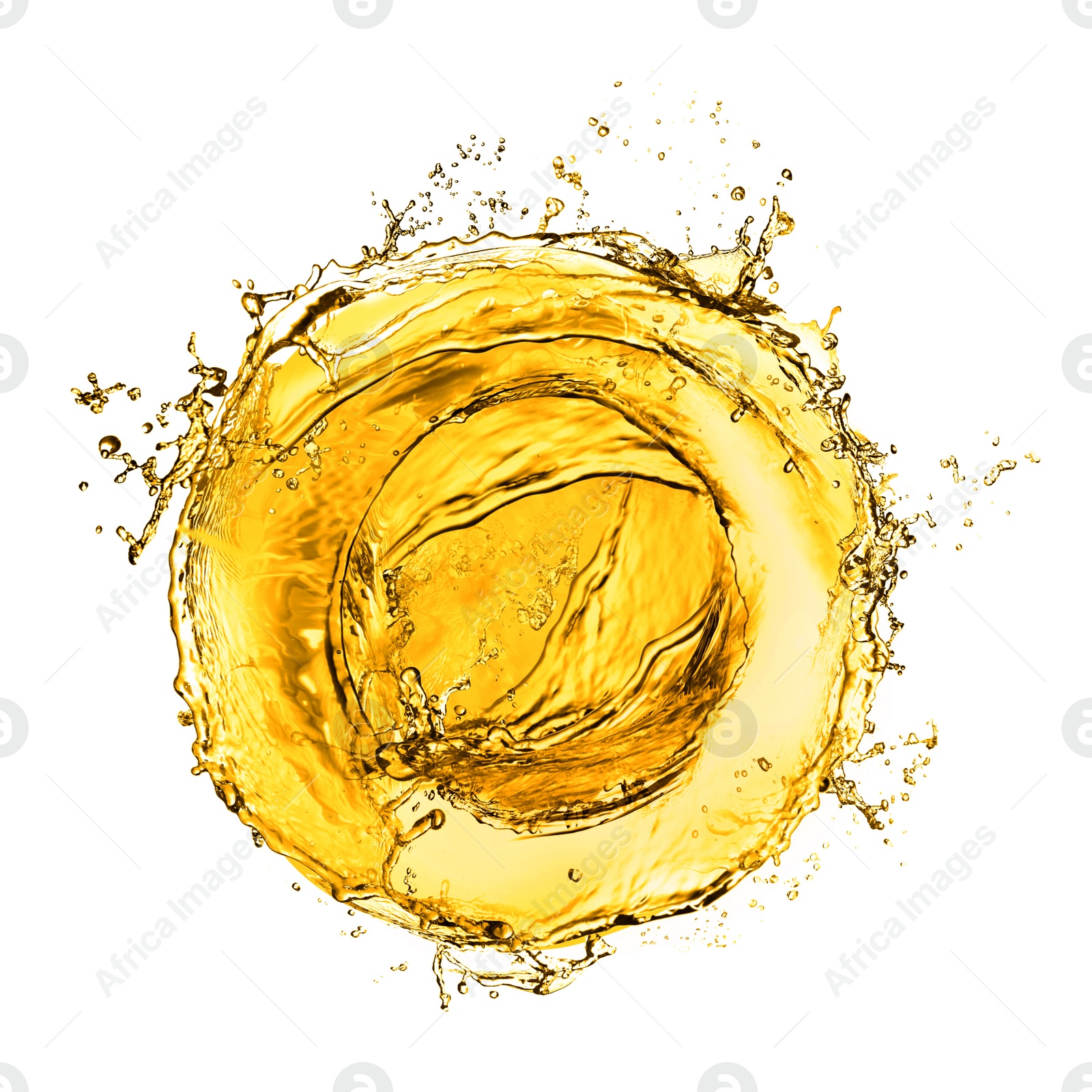 Image of Abstract splash of golden oily liquid on white background