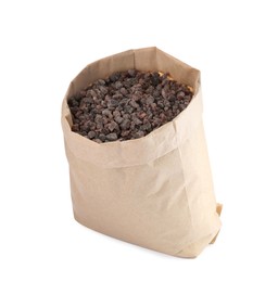 Photo of Black salt in paper bag isolated on white