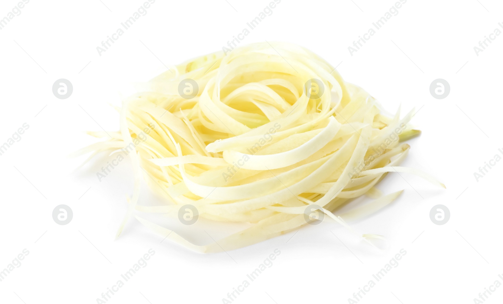 Photo of Tasty raw carrot noodles isolated on white