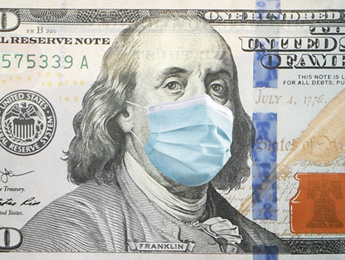Image of One hundred dollar banknote with face mask, closeup