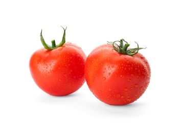 Photo of Fresh ripe red tomatoes on white background