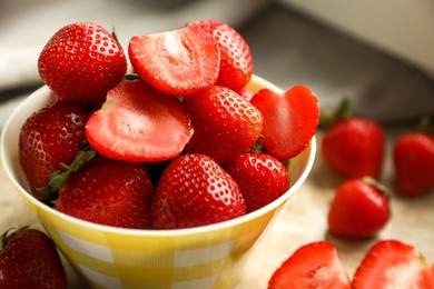 Photo of Fresh juicy strawberries on table, closeup view