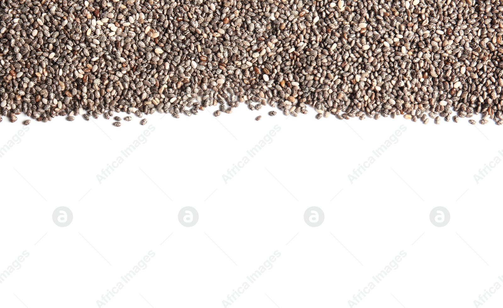 Photo of Chia seeds isolated on white, top view