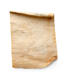 Sheet of old parchment paper isolated on white, top view. Space for design