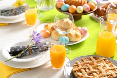 Festive Easter table setting with traditional meal