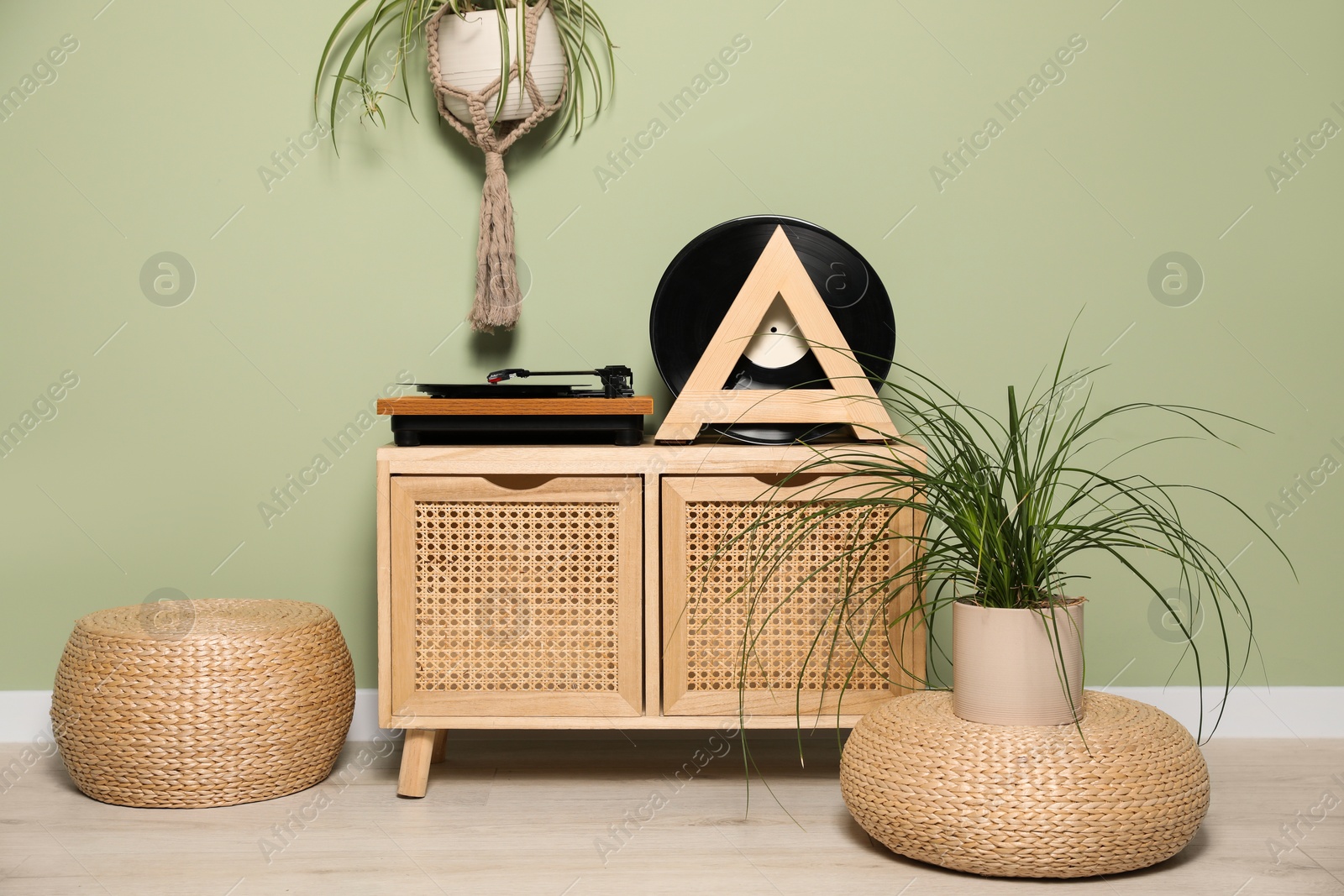 Photo of Living room interior with vinyl records and player