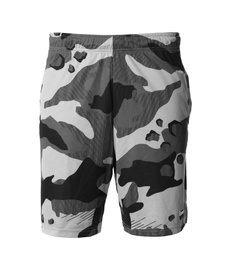 Photo of Camouflage men's shorts isolated on white. Sports clothing