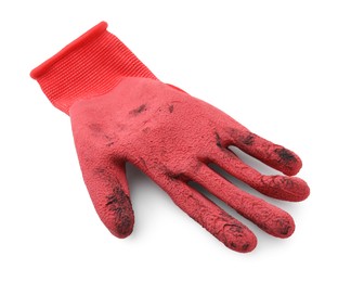One red gardening glove isolated on white