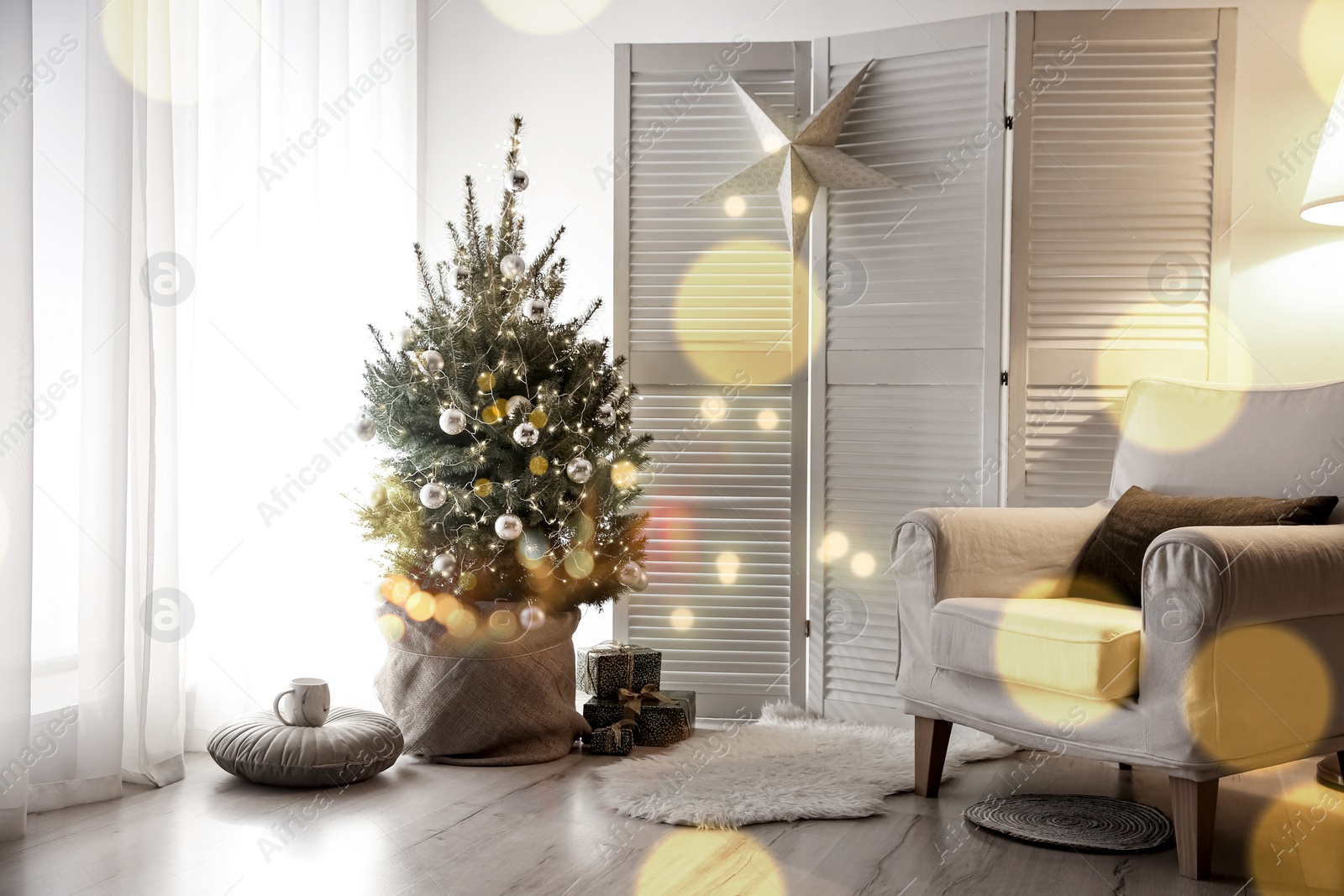 Image of Stylish room interior with elegant Christmas decor