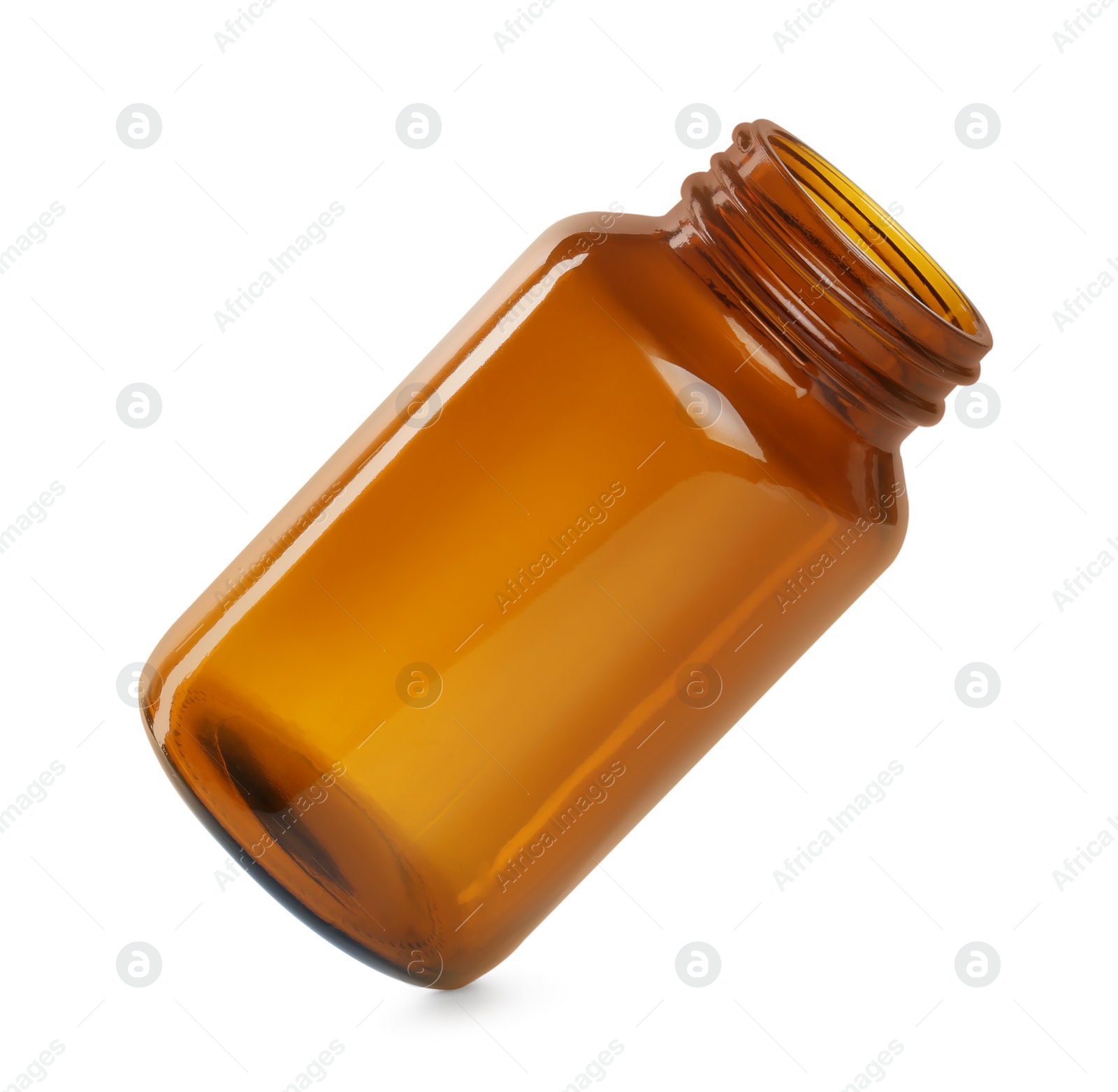 Photo of One glass pill bottle isolated on white