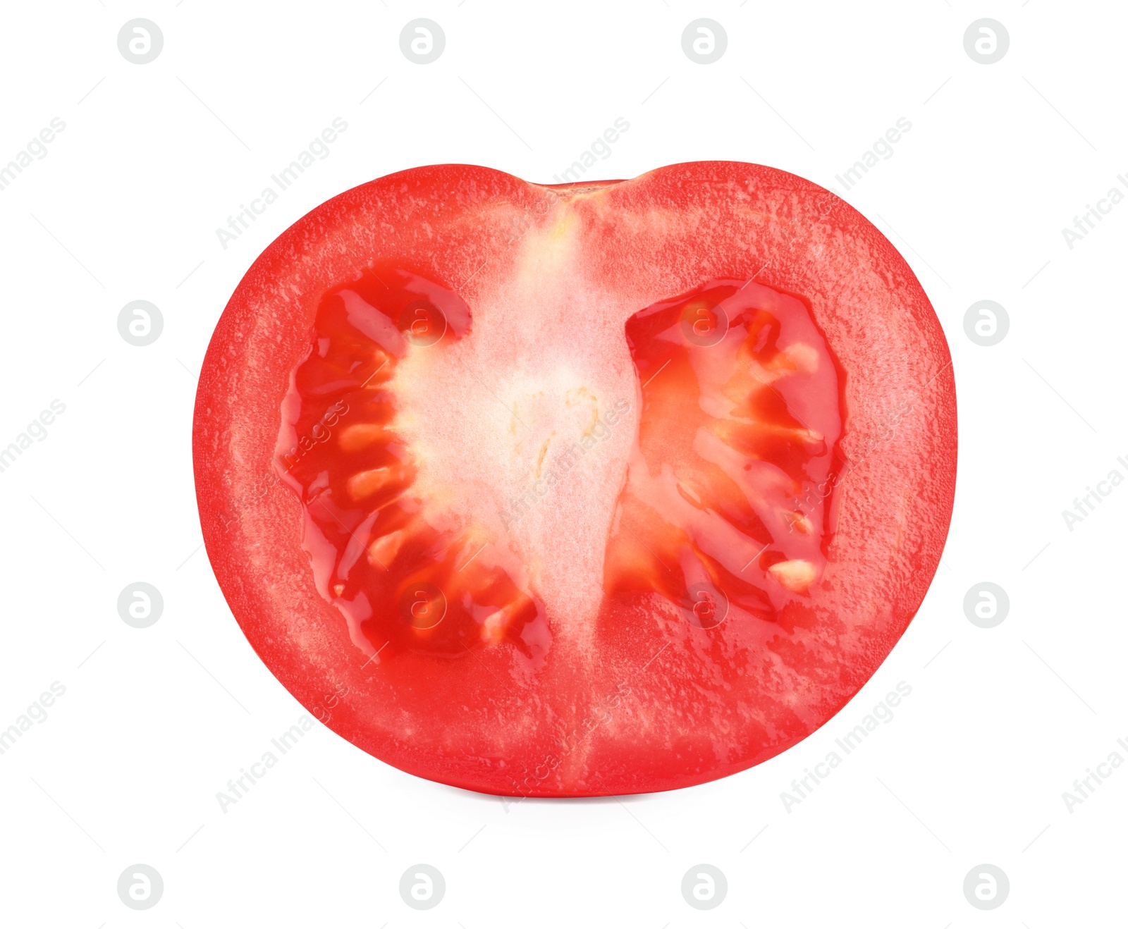 Photo of Half of red ripe tomato isolated on white