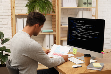 Image of Professional programmer working with computer in office