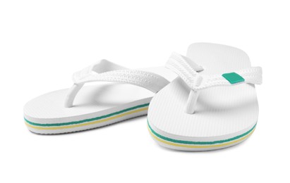 Pair of stylish flip flops isolated on white