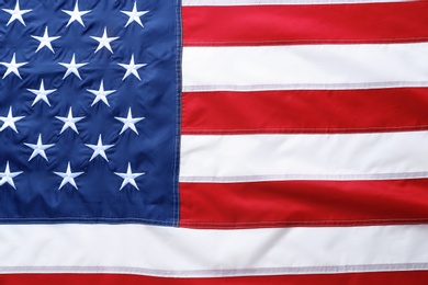 Photo of American flag as background, top view. National symbol