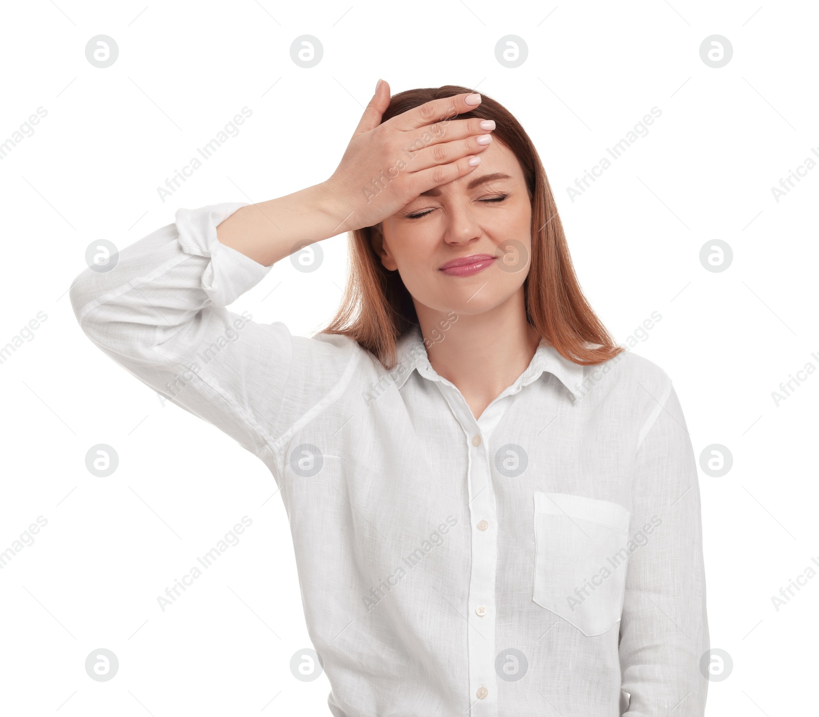 Photo of Beautiful emotional business woman on white background