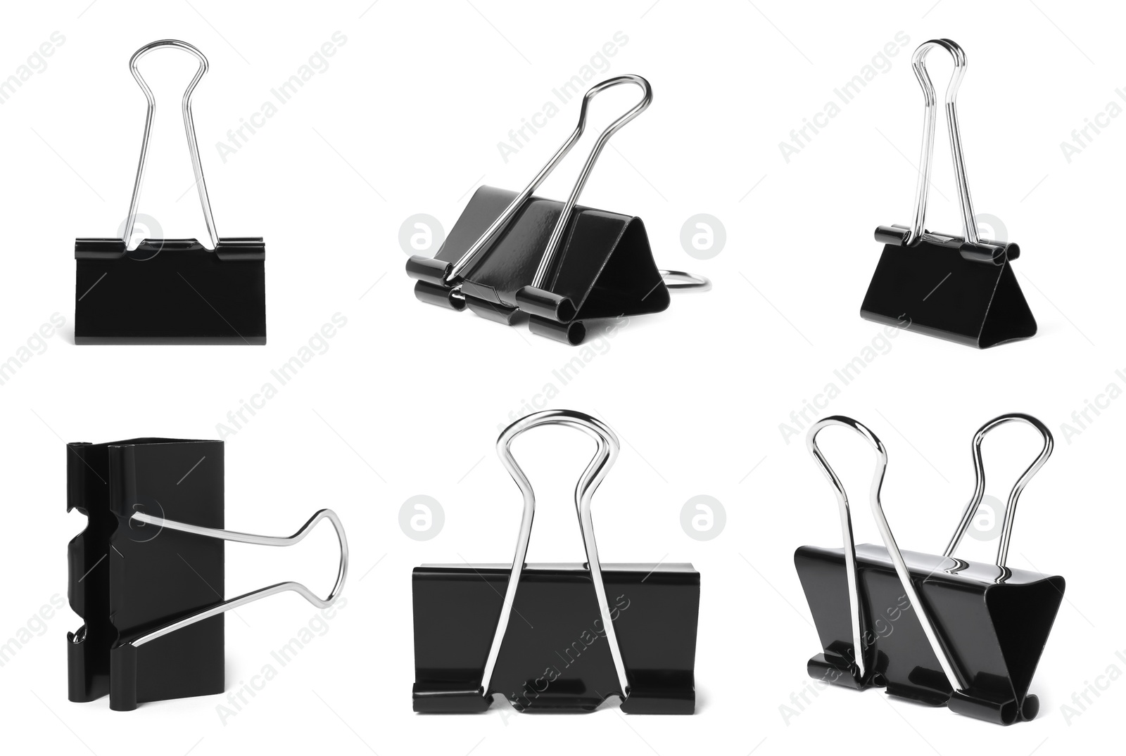 Image of Set with black binder clips on white background
