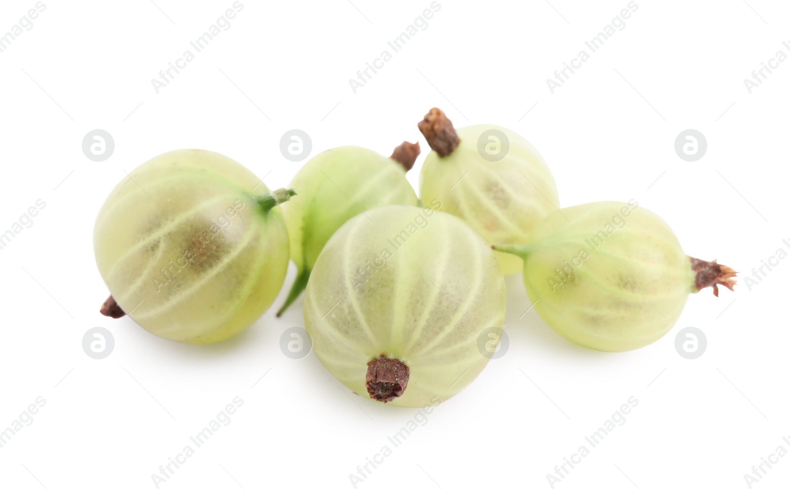 Photo of Pile of fresh ripe gooseberries on white background