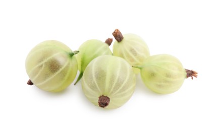 Photo of Pile of fresh ripe gooseberries on white background