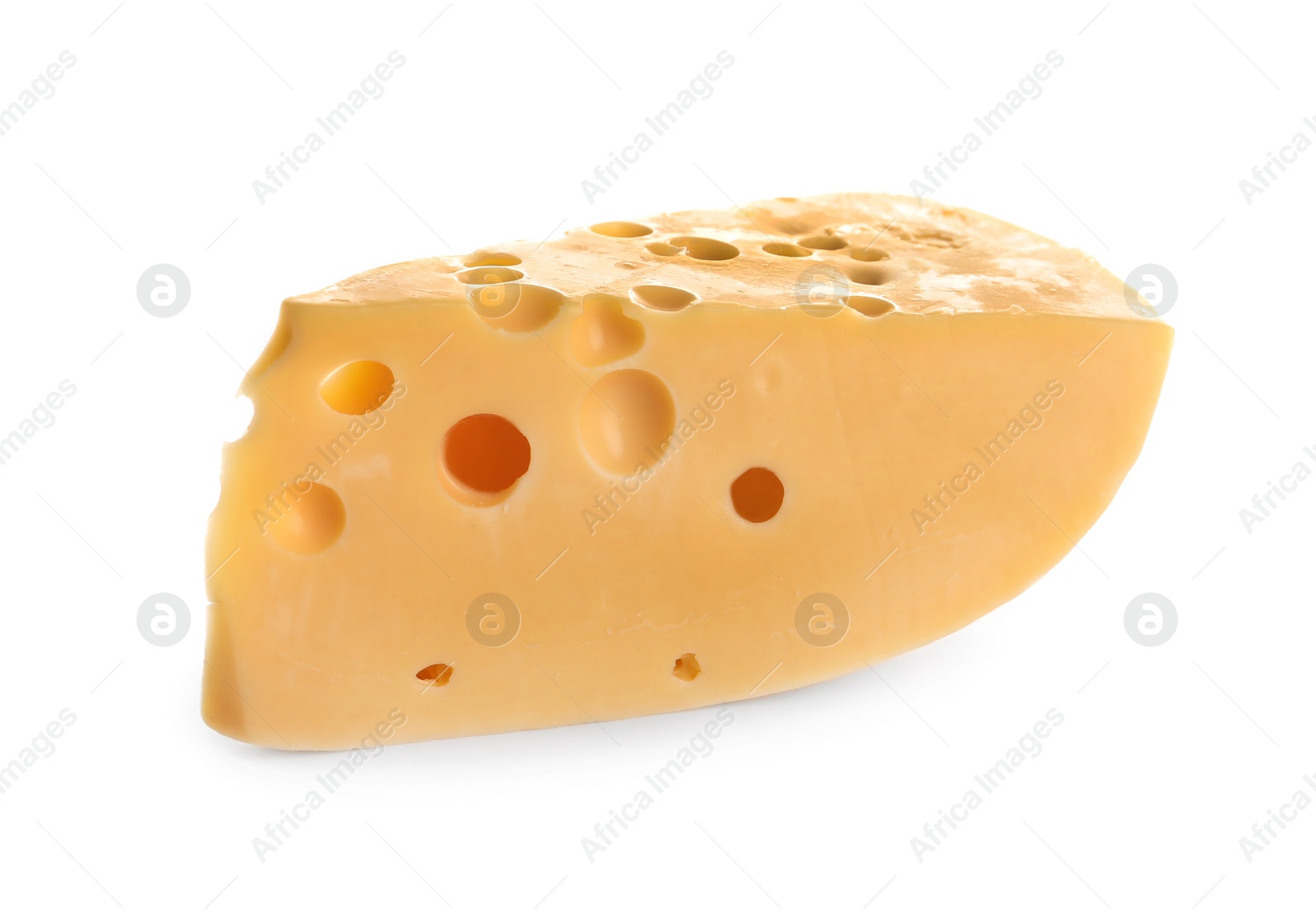 Photo of Piece of delicious cheese on white background