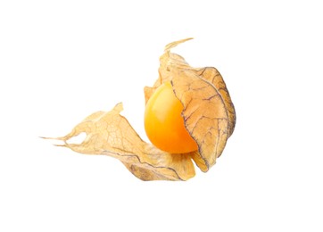 Ripe physalis fruit with calyx isolated on white