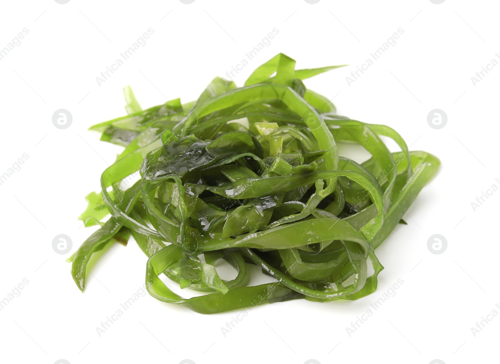 Photo of Pile of tasty seaweed salad isolated on white