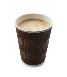 Aromatic coffee in takeaway paper cup isolated on white