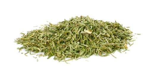 Photo of Pile of dried thyme isolated on white