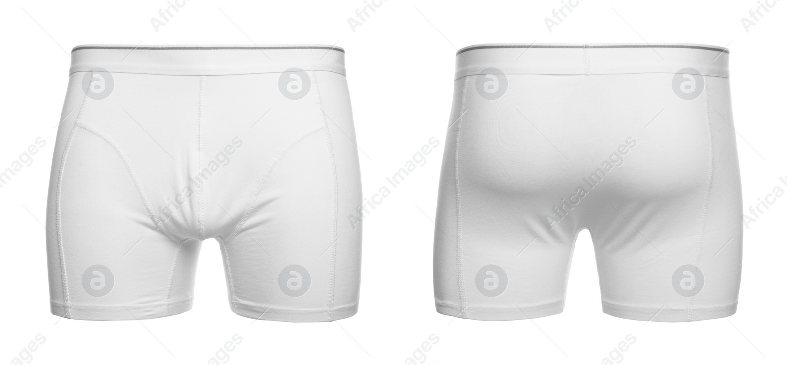 Image of Comfortable menʼs underwear isolated on white, back and front views