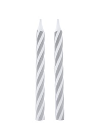 Silver striped birthday candles isolated on white