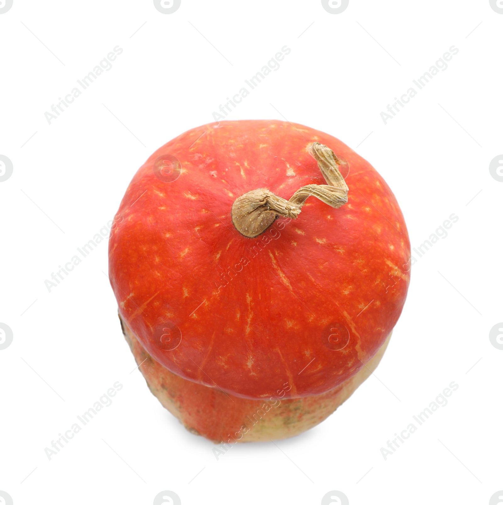 Photo of Fresh raw pumpkin isolated on white, top view. Organic plant