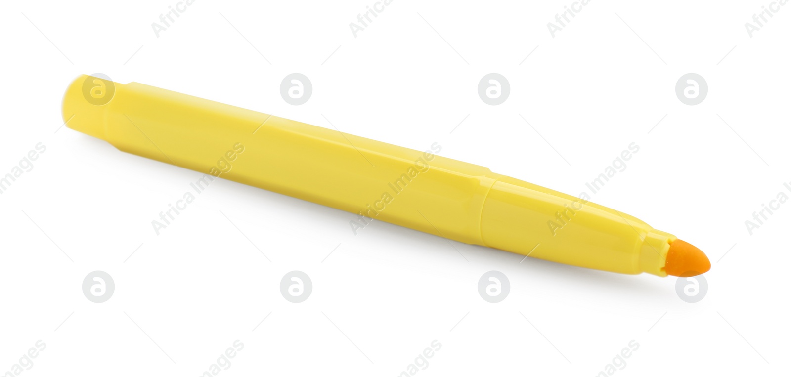 Photo of Bright yellow marker isolated on white. School stationery