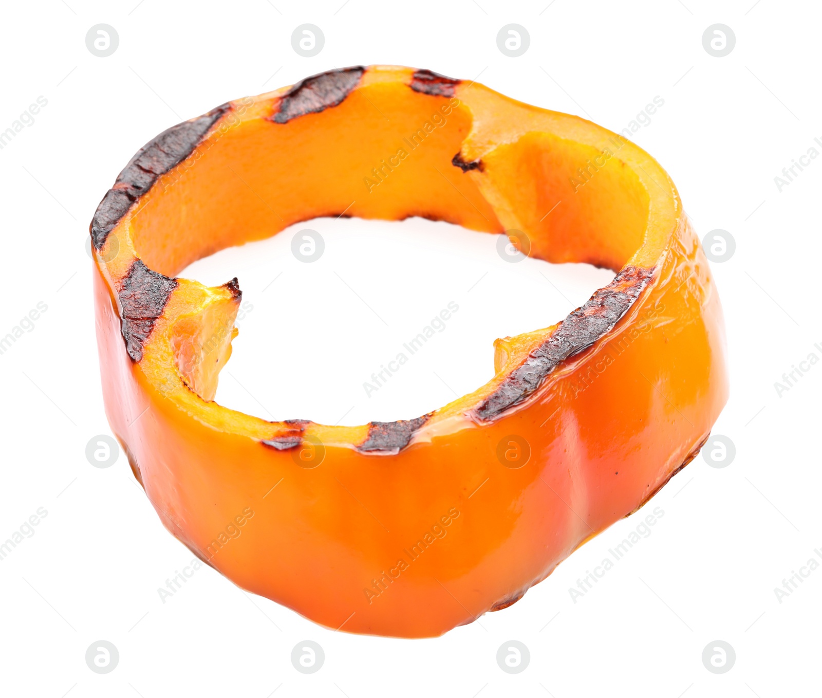 Photo of Slice of grilled orange pepper isolated on white