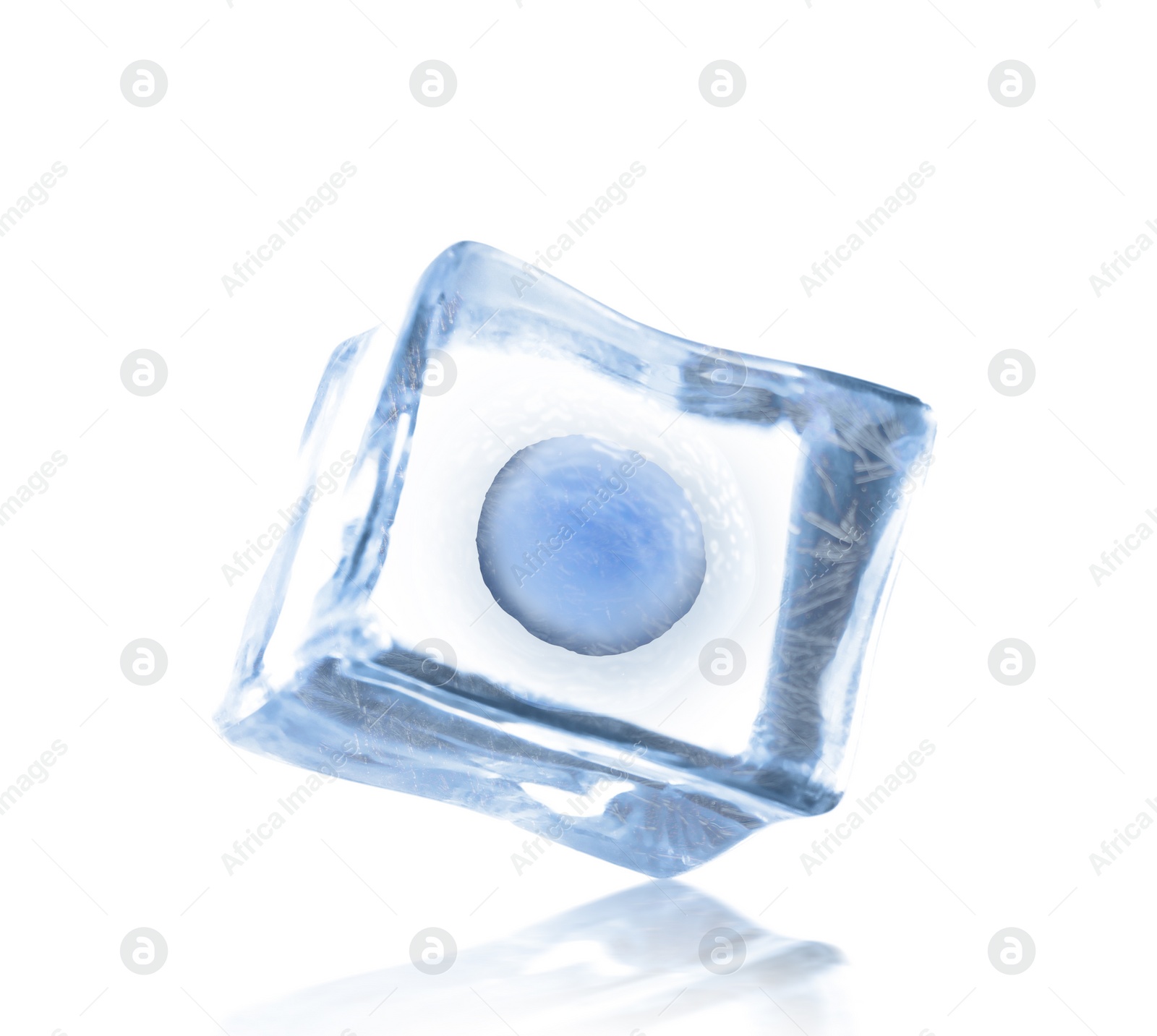 Image of Cryopreservation of genetic material. Ovum in ice cube on white background