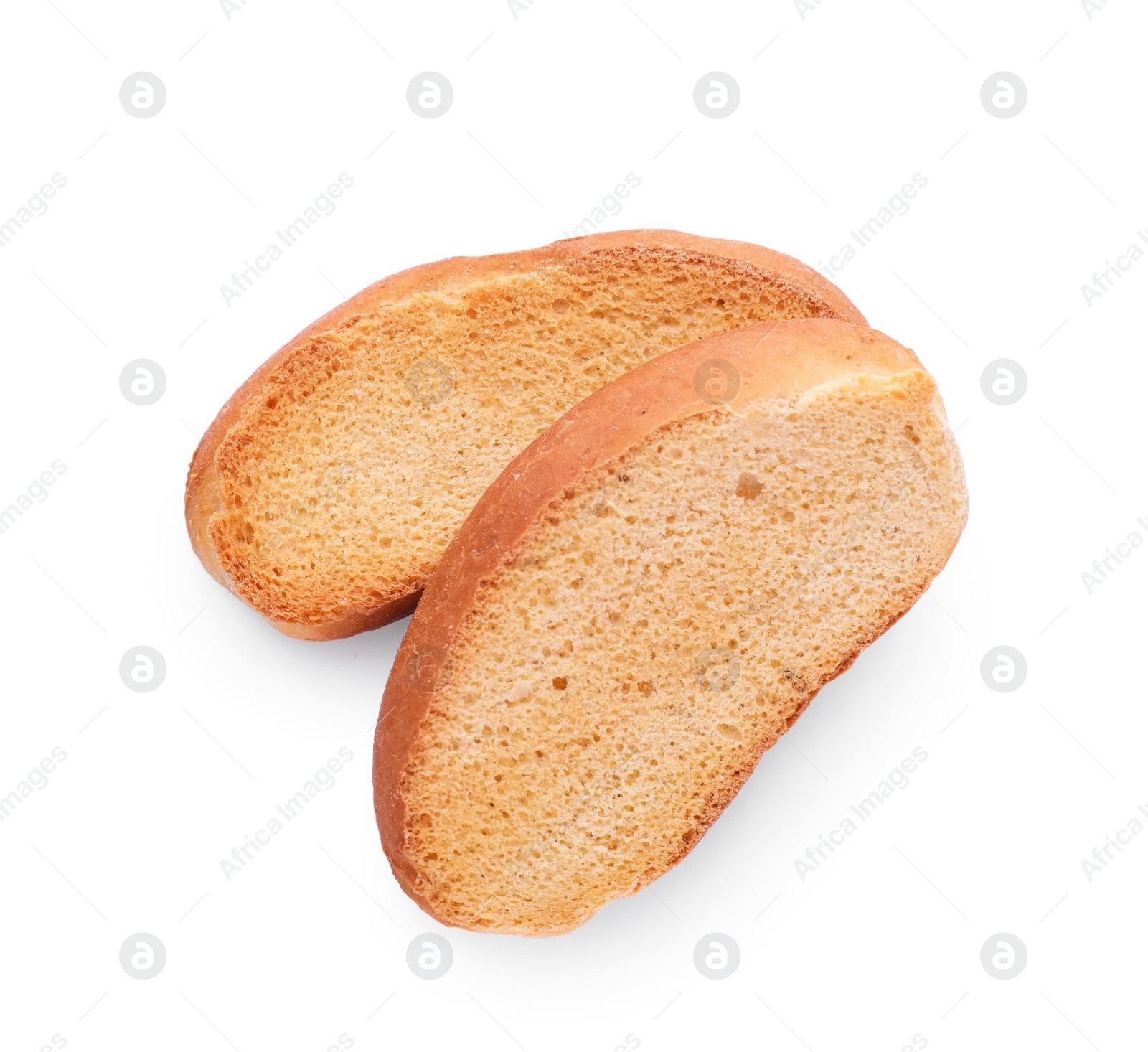 Photo of Hard chuck crackers on white background, top view