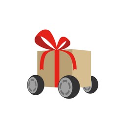Gift box on wheels. Illustration on white background. Delivery service