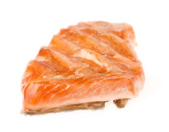 Piece of tasty grilled salmon isolated on white