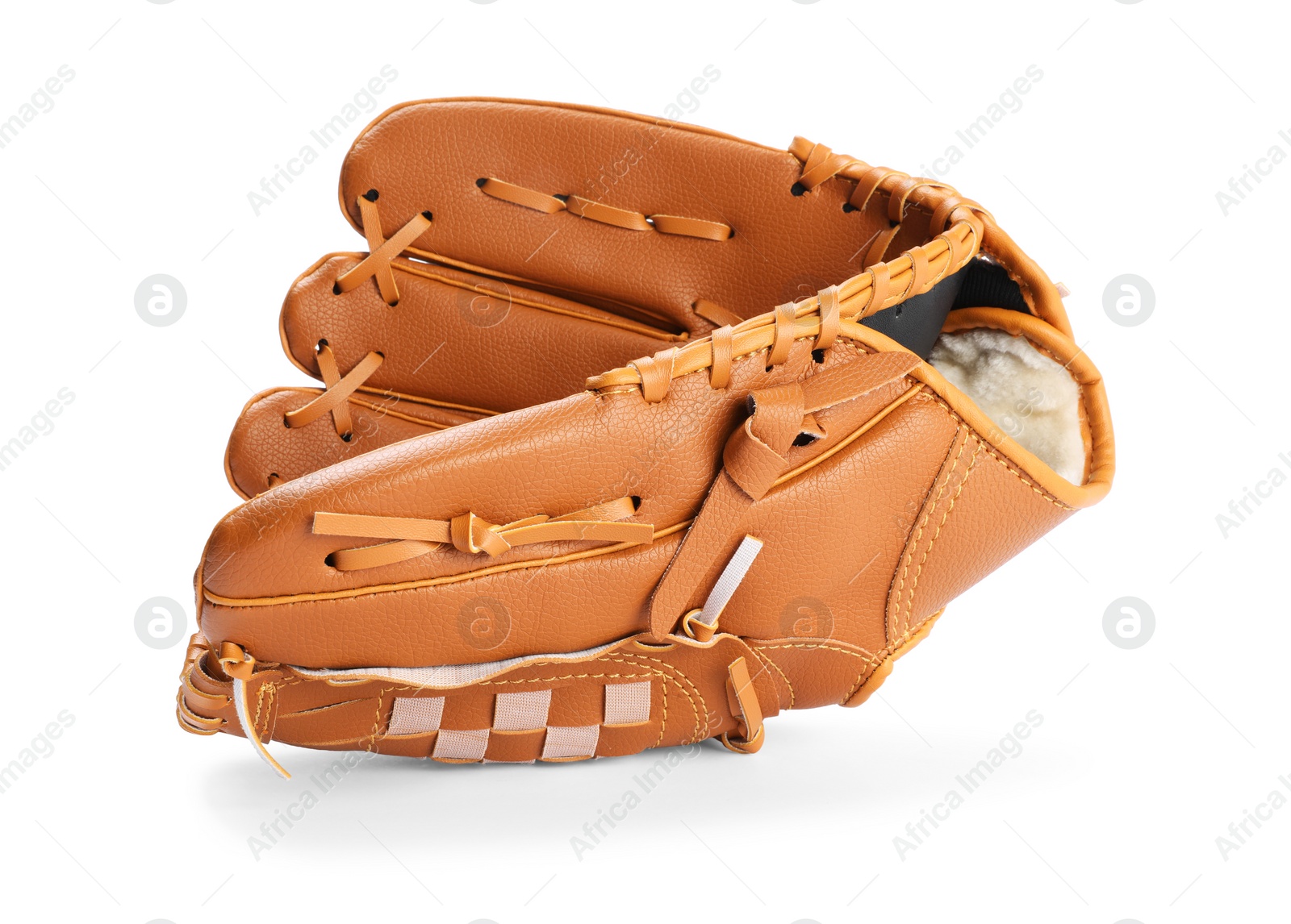 Photo of One leather baseball glove isolated on white