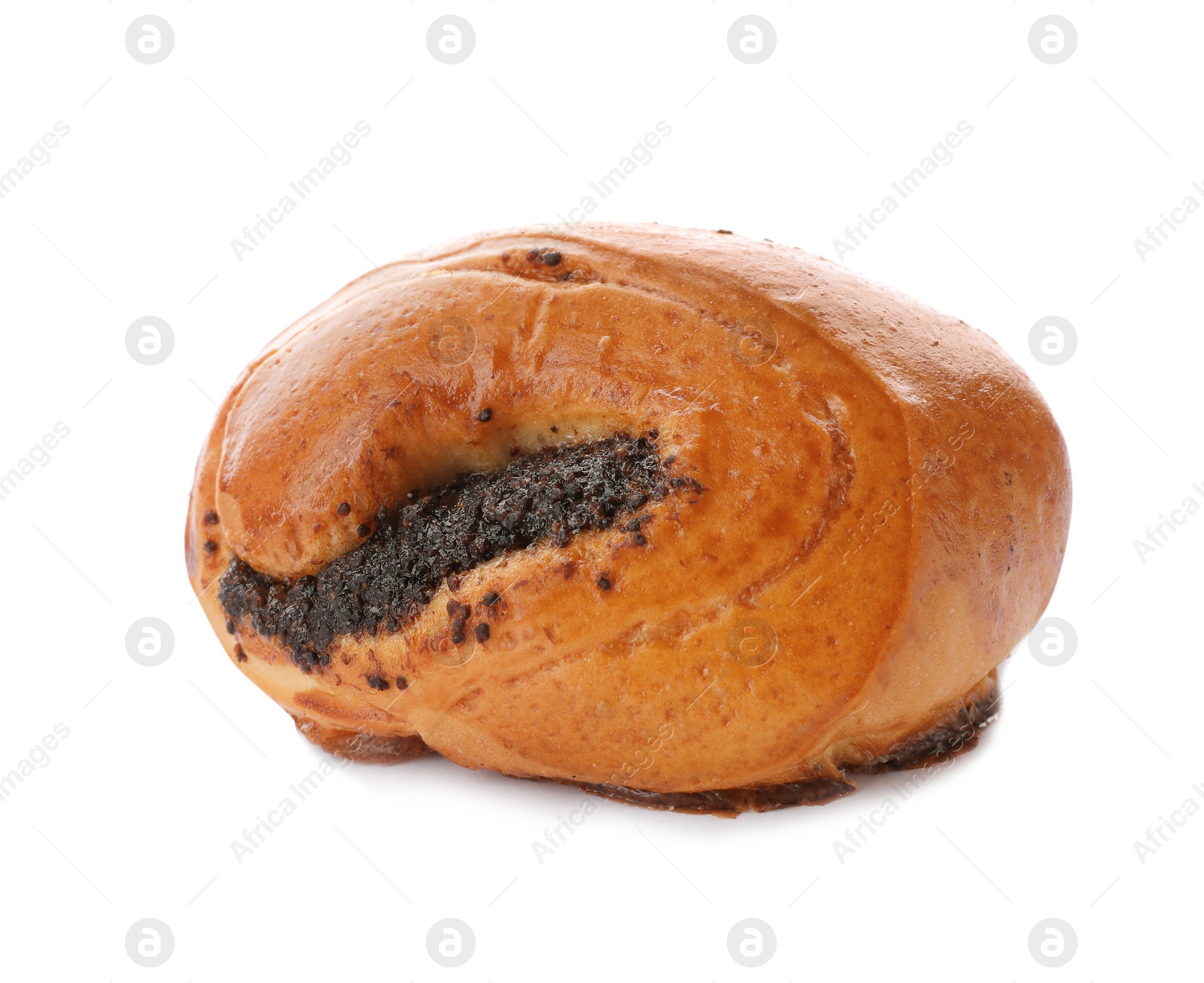 Photo of Freshly baked poppy seed bun isolated on white