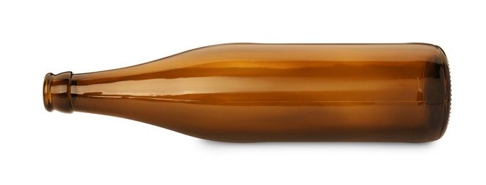 One empty brown beer bottle isolated on white