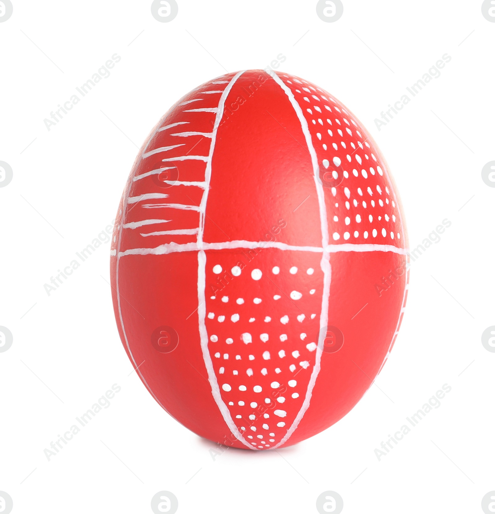 Photo of Creative painted red Easter egg on white background