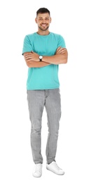 Photo of Portrait of man in casual outfit on white background