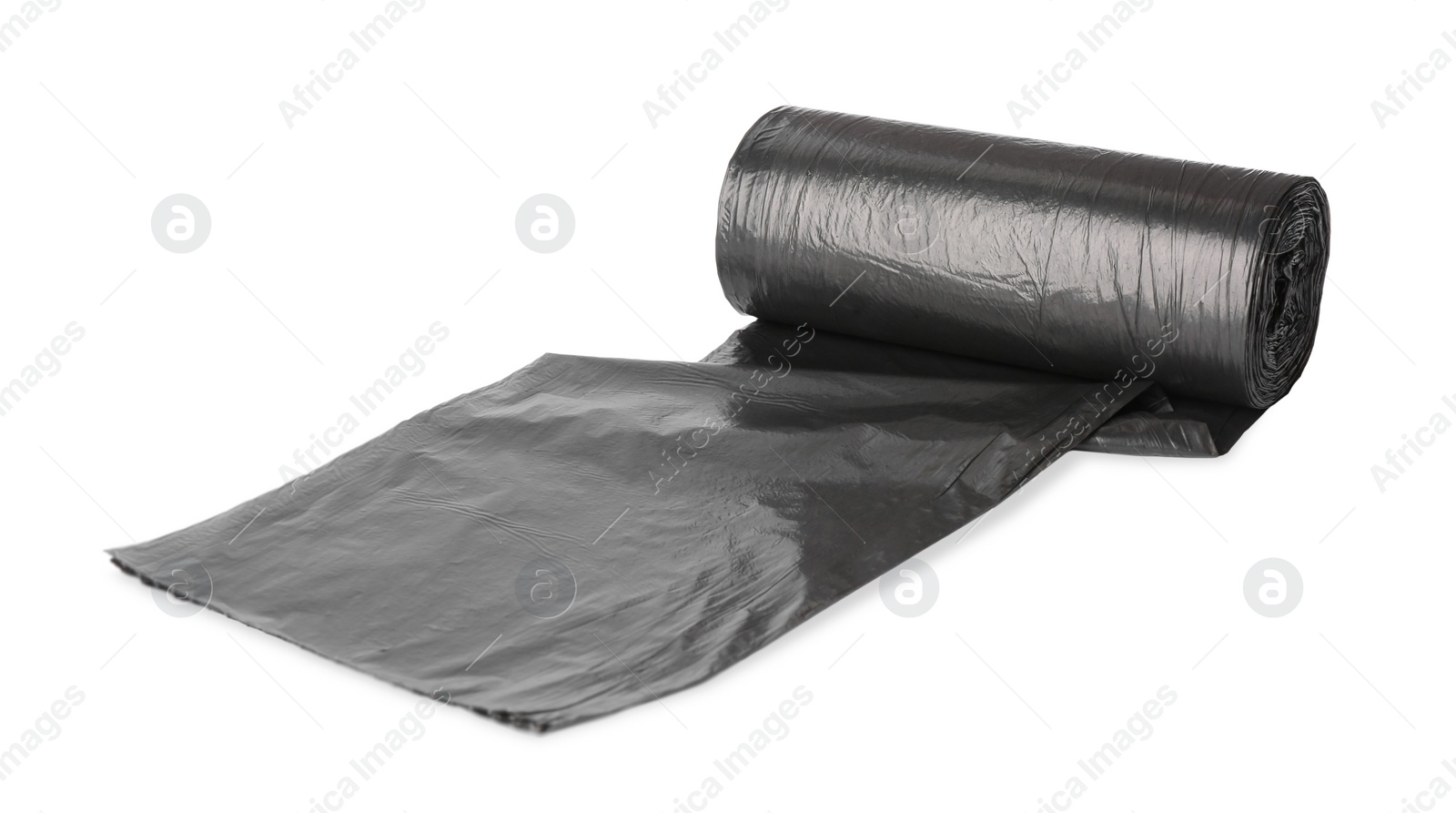 Photo of Roll of black garbage bags isolated on white