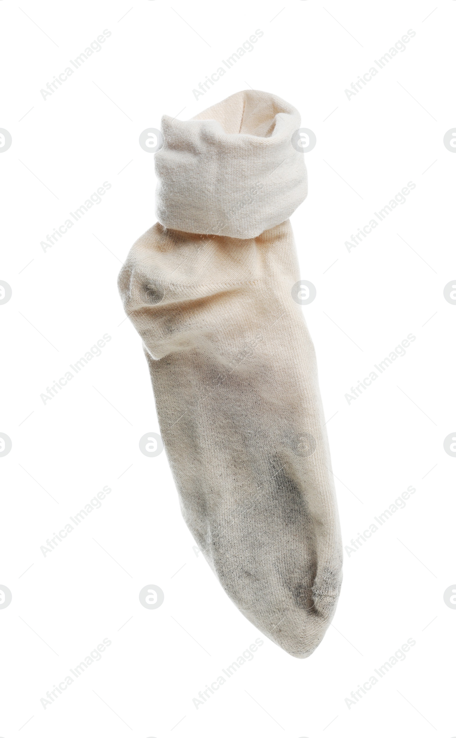 Photo of One used dirty sock isolated on white