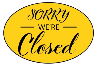Image of Sorry we are closed. Text on white background