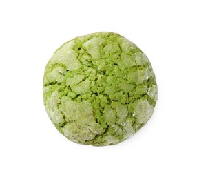 Photo of One tasty matcha cookie isolated on white, top view