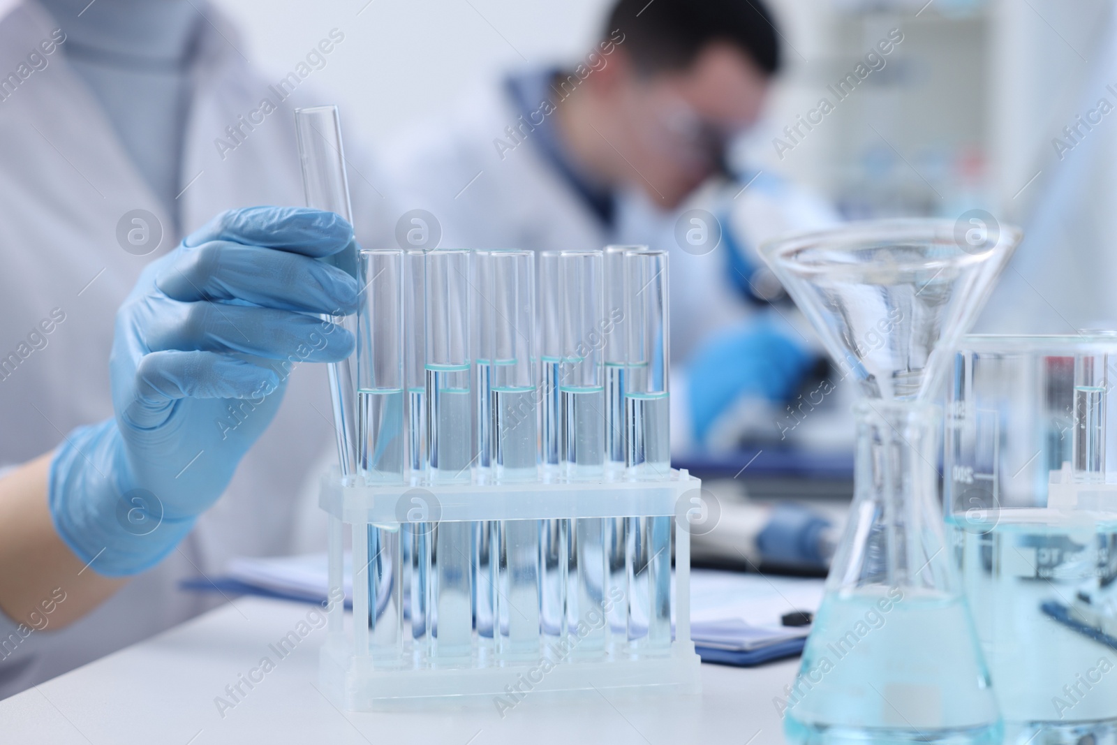 Photo of Scientists working with samples in laboratory. Medical research