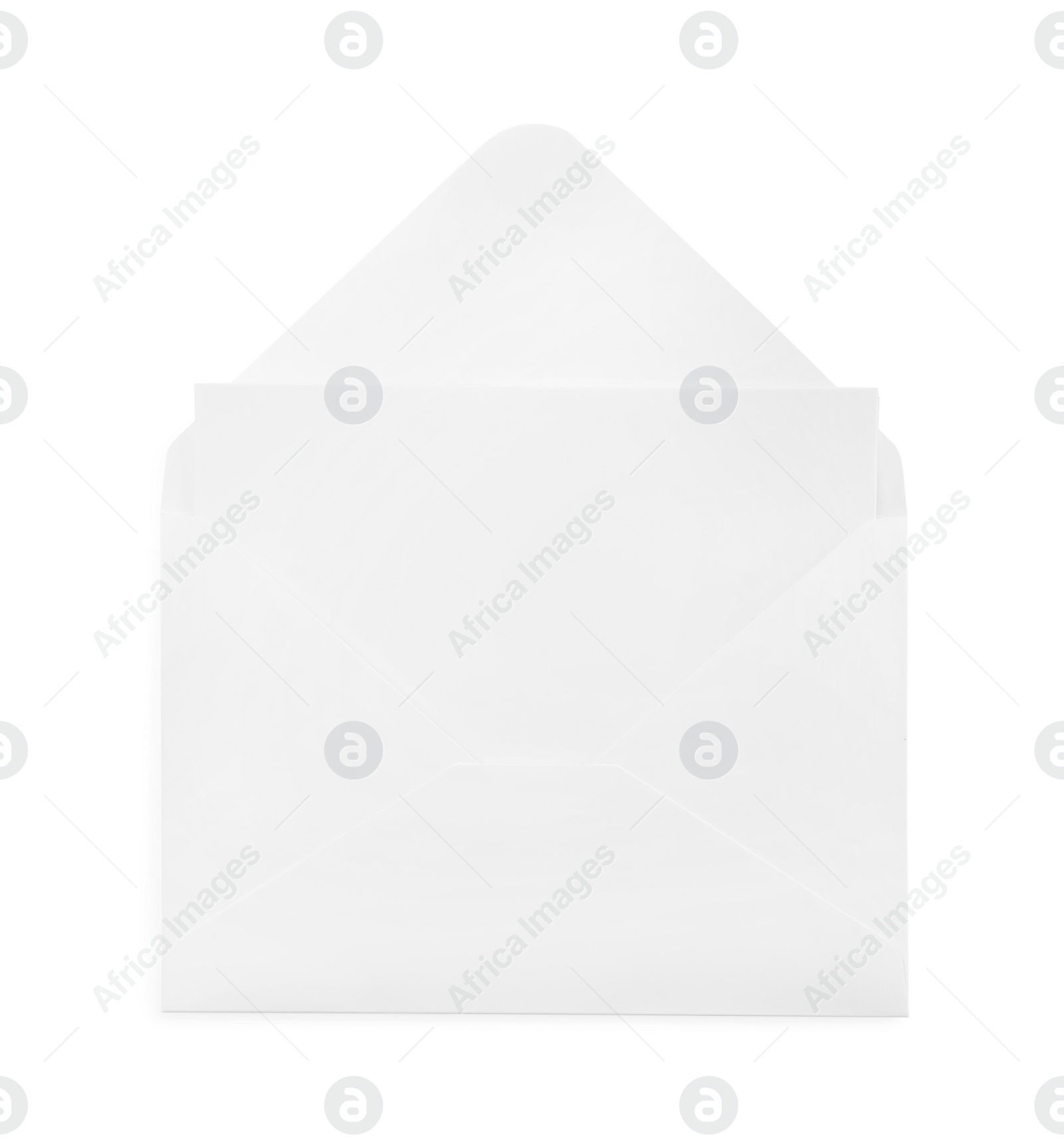 Photo of Simple paper envelope with blank card isolated on white