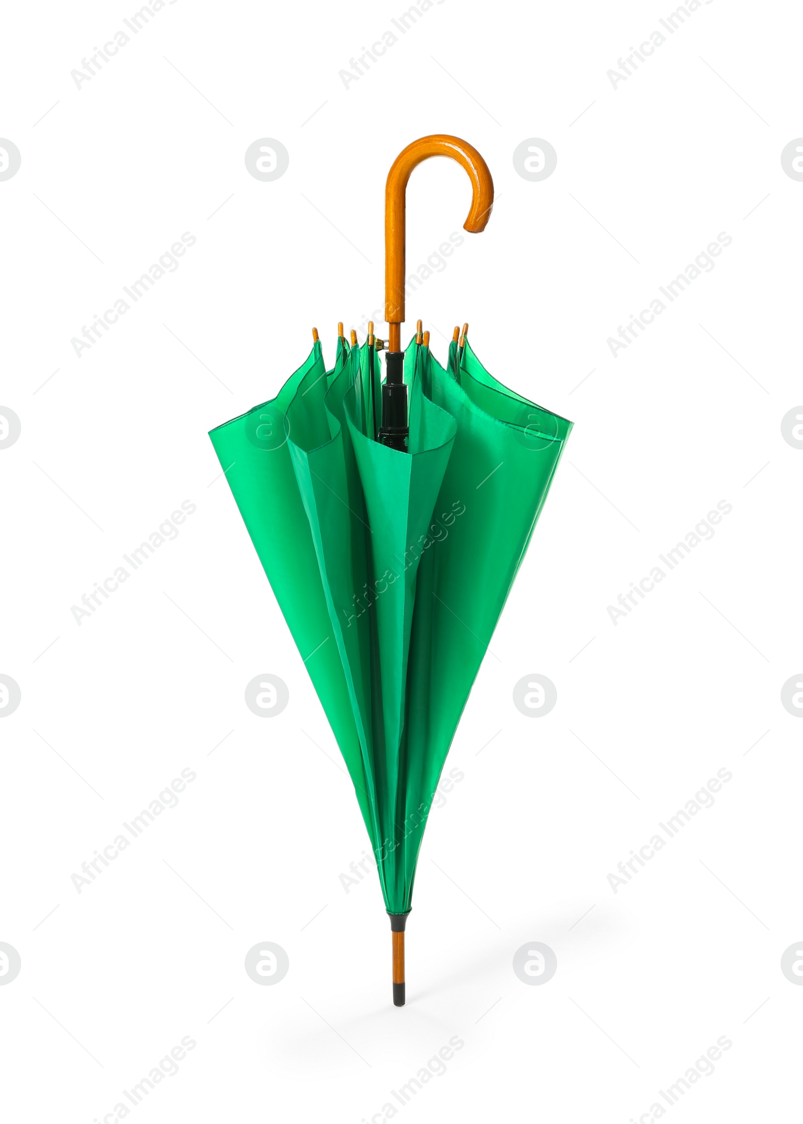 Photo of Modern closed green umbrella isolated on white