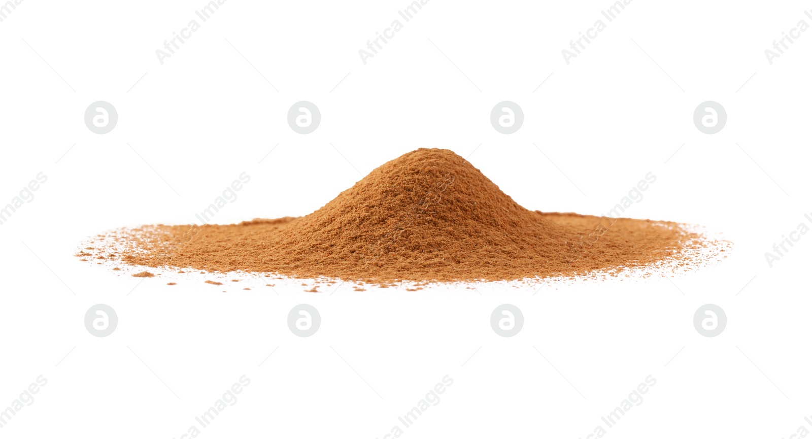 Photo of Pile of dry aromatic cinnamon powder isolated on white